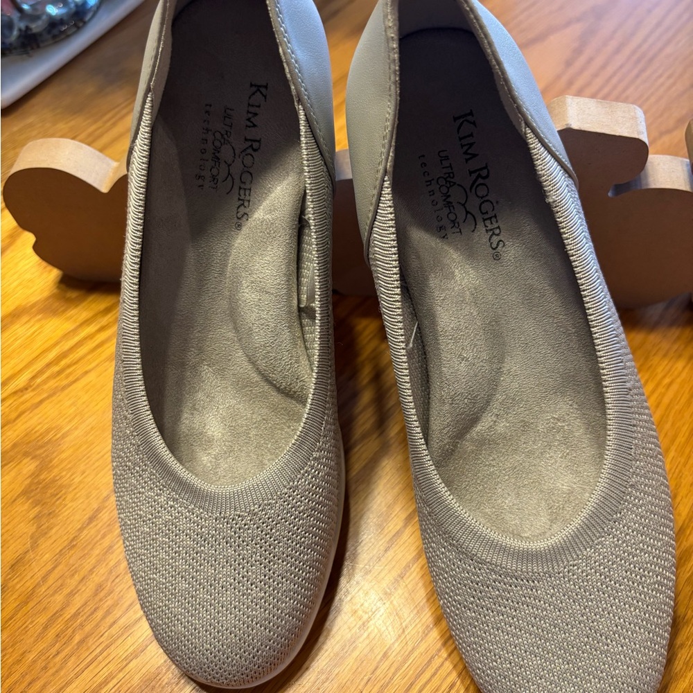 Kim Rogers Gray Flats with Textured Fabric